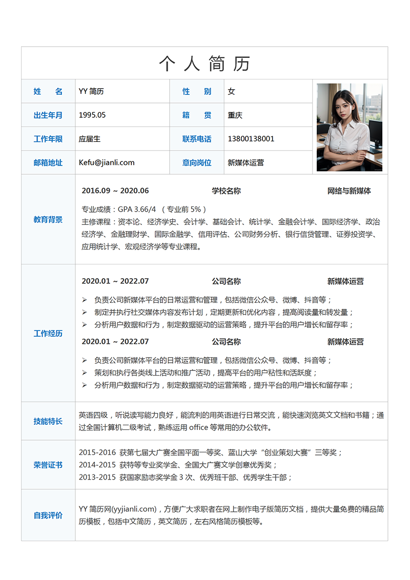 经典表格简历模板