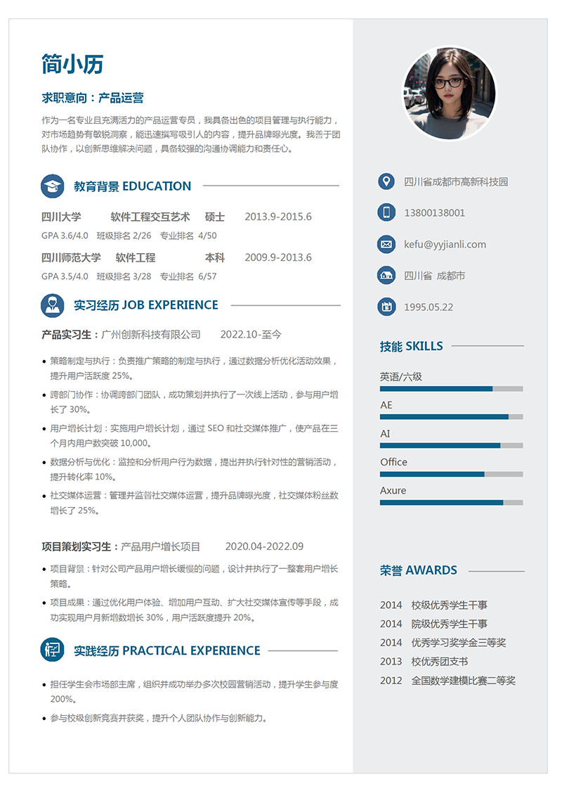 YY简历-产品运营专员简历模板 YY简历-产品运营专员简历模板