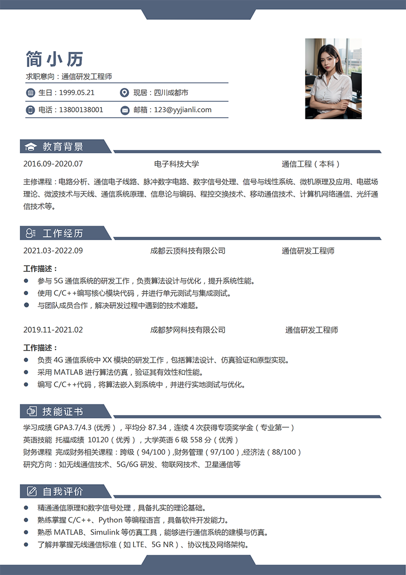 YY简历通信研发工程师简历模板 YY简历通信研发工程师简历模板