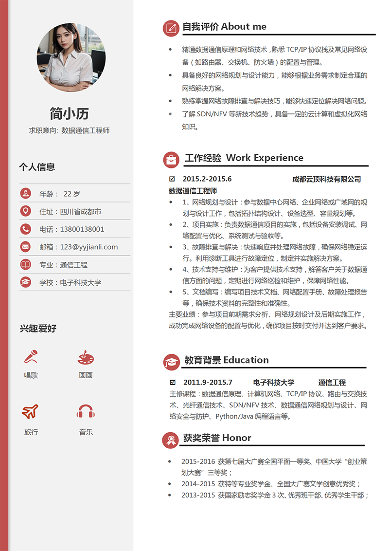 YY简历-数据通信工程师简历模板 YY简历-数据通信工程师简历模板