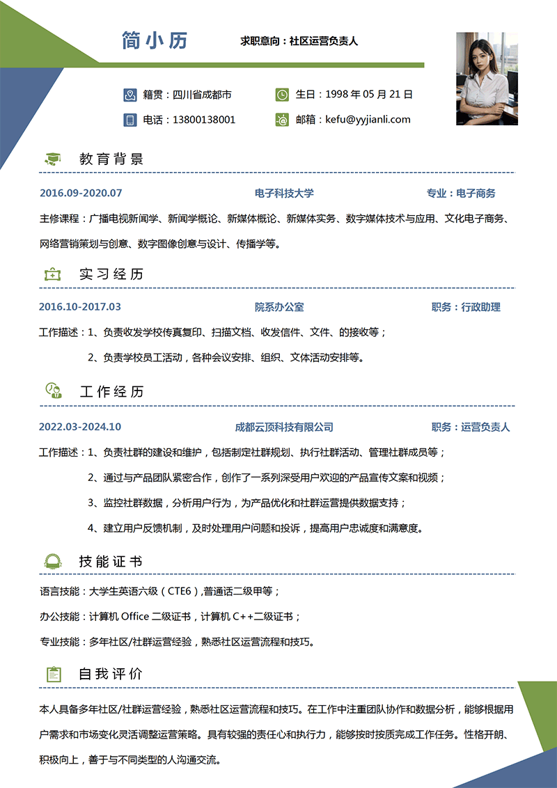YY简历-社区运营负责人简历模板