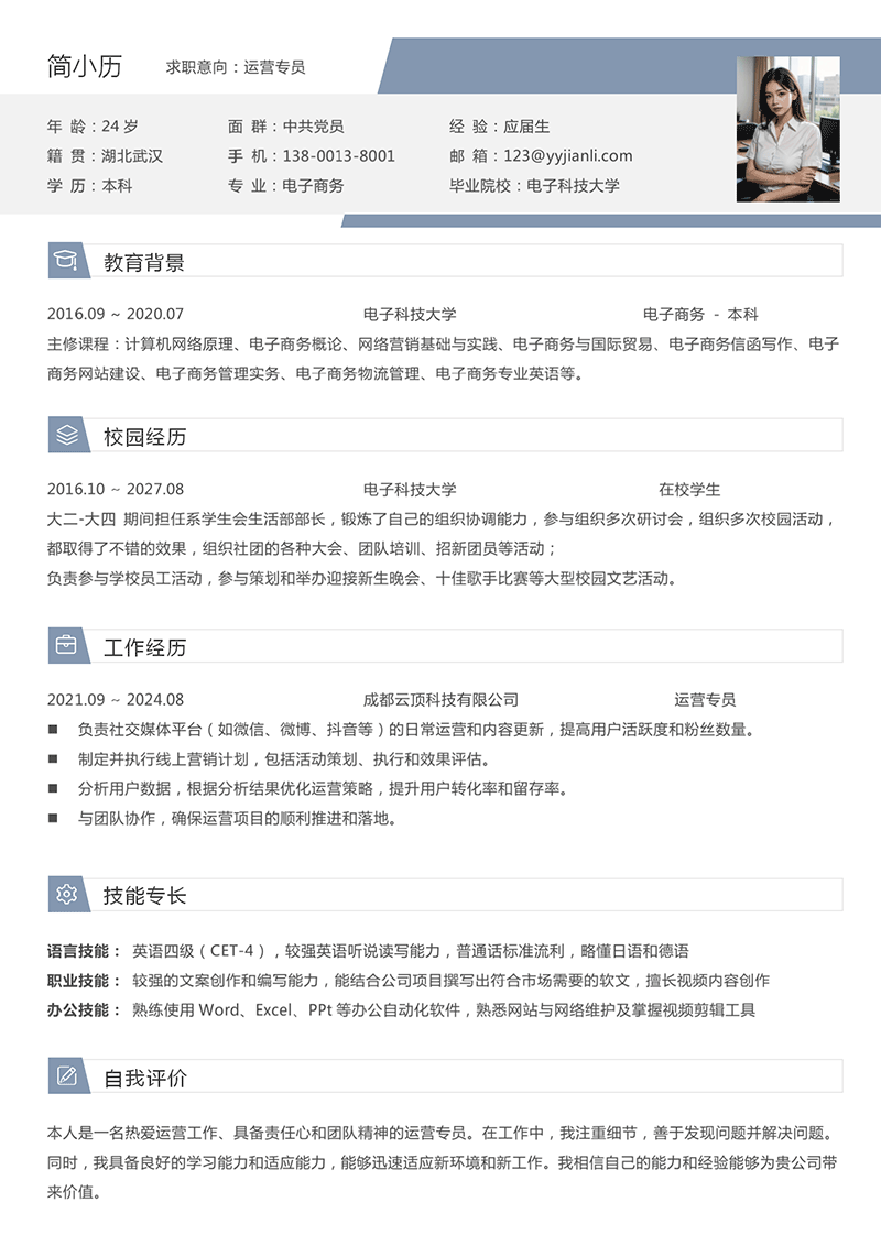 运营专员简历模板