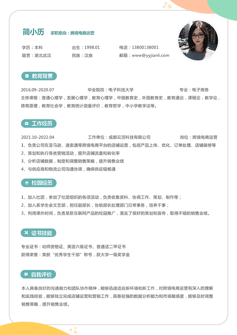 跨境电商运营简历模板
