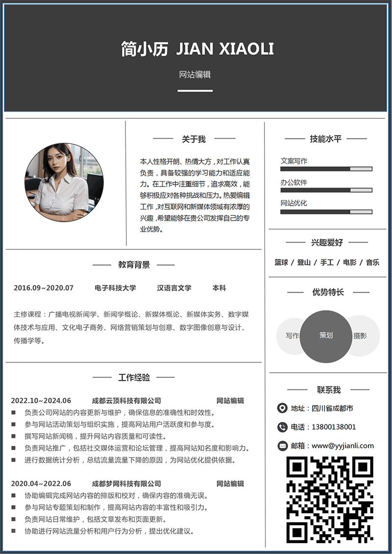 套装网站编辑简历模板