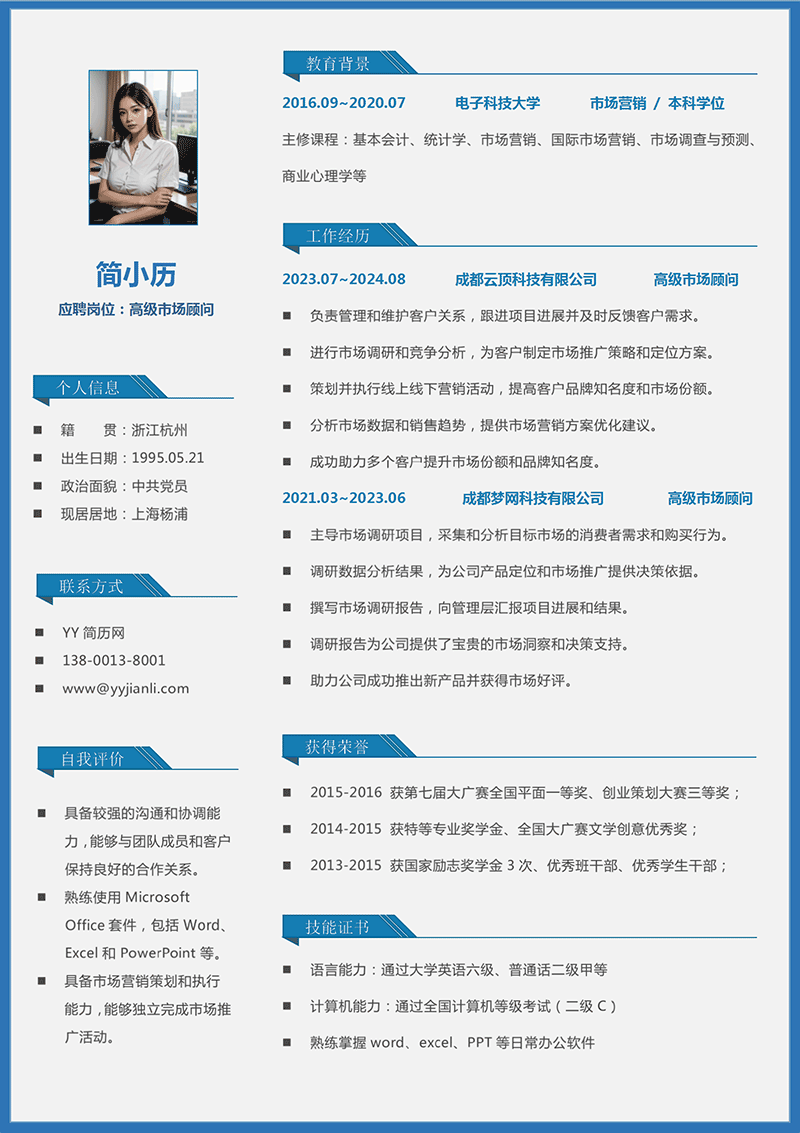 高级市场顾问简历模板