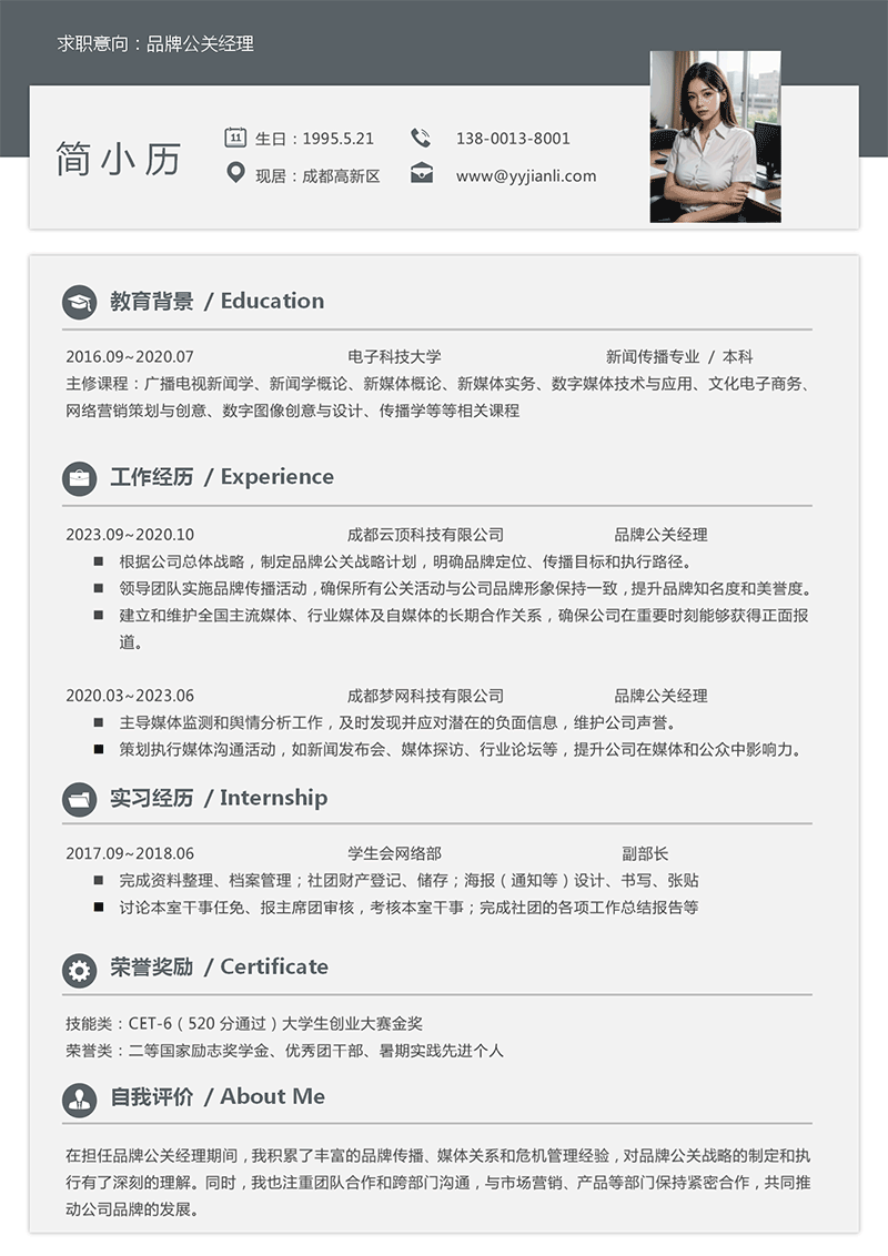 品牌公关经理简历模板 品牌公关经理简历模板