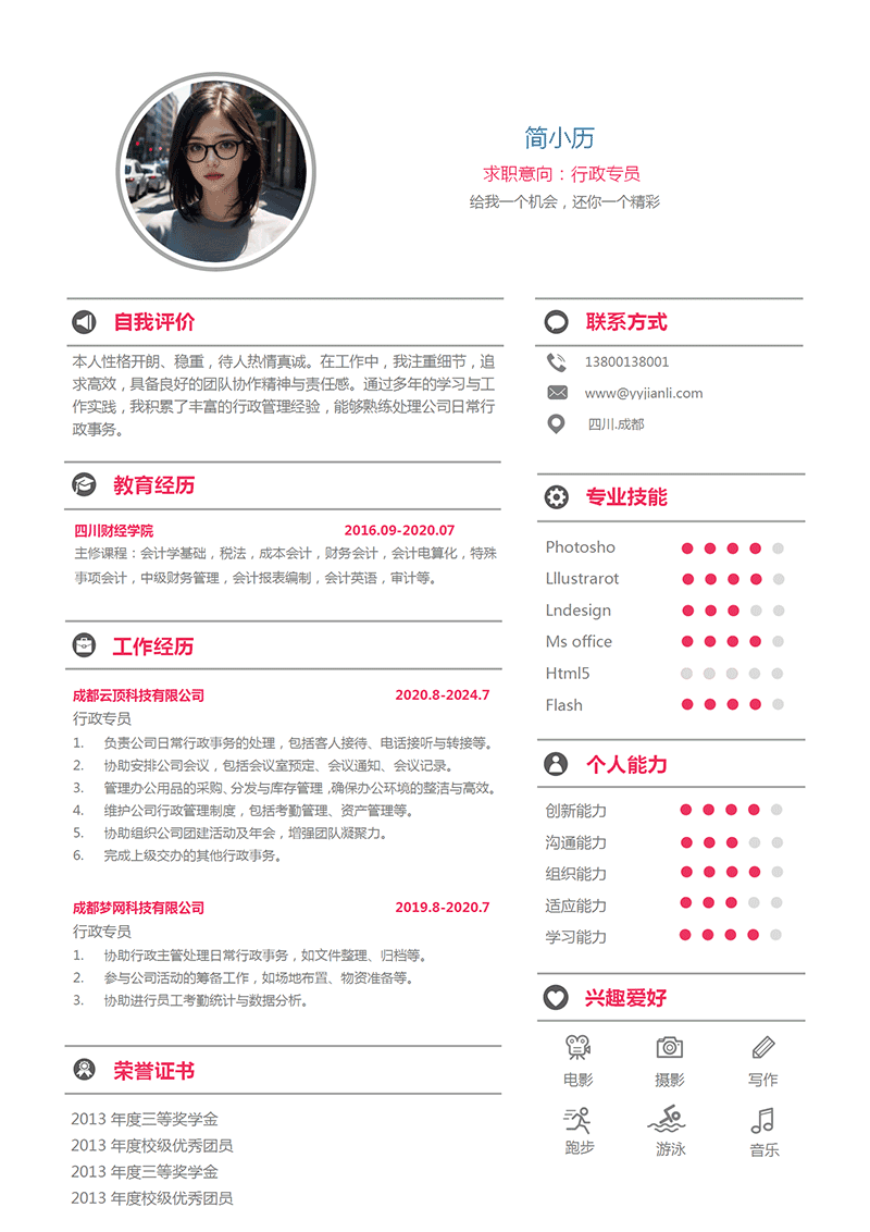 行政专员简历模板